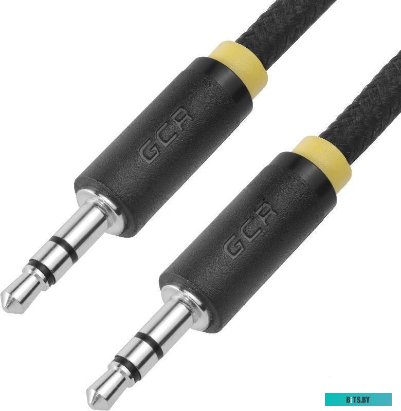 GCR-AVC8114-0.5m Greenconnect Кабель аудио 0.5m jack 3,5mm/jack 3,5mm, нейлон, черный, желтая окантовка, ультрагибкий, 28 AWG, M/M, Premium GCR-AVC811