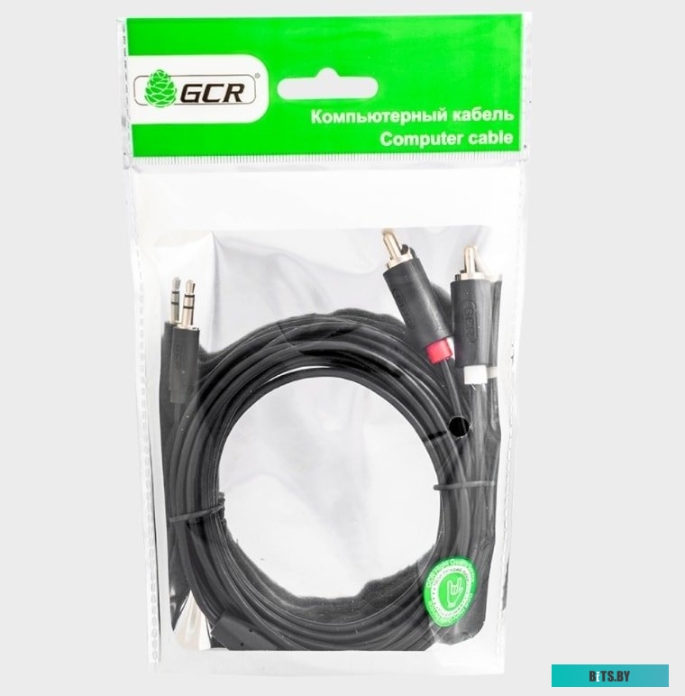 GCR-51723 Greenconnect Кабель-переходник аудио 1.0m jack 3,5mm / 2 х RCA , черный, M/M, GCR-51723