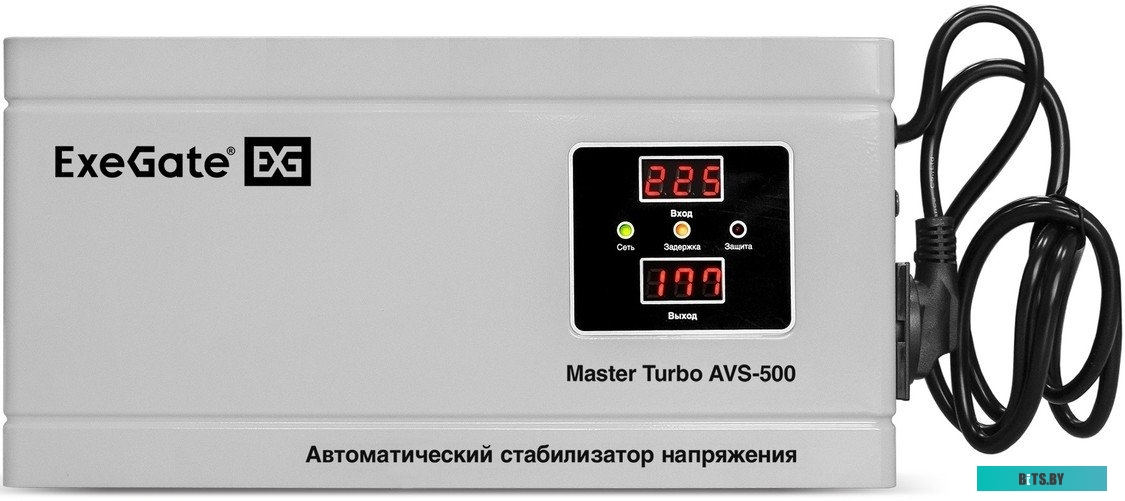 EX291744RUS Стабилизатор напряжения настенный ExeGate Master Turbo AVS-500 (500ВА, вход 100-265В, цифр. индикация вход/вых. напряжения, выход 220В±10%