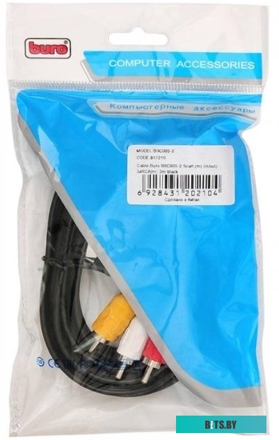 Кабель соединительный аудио-видео Buro SCART (m)/3хRCA (m) 2м. черный (BSC005-2)