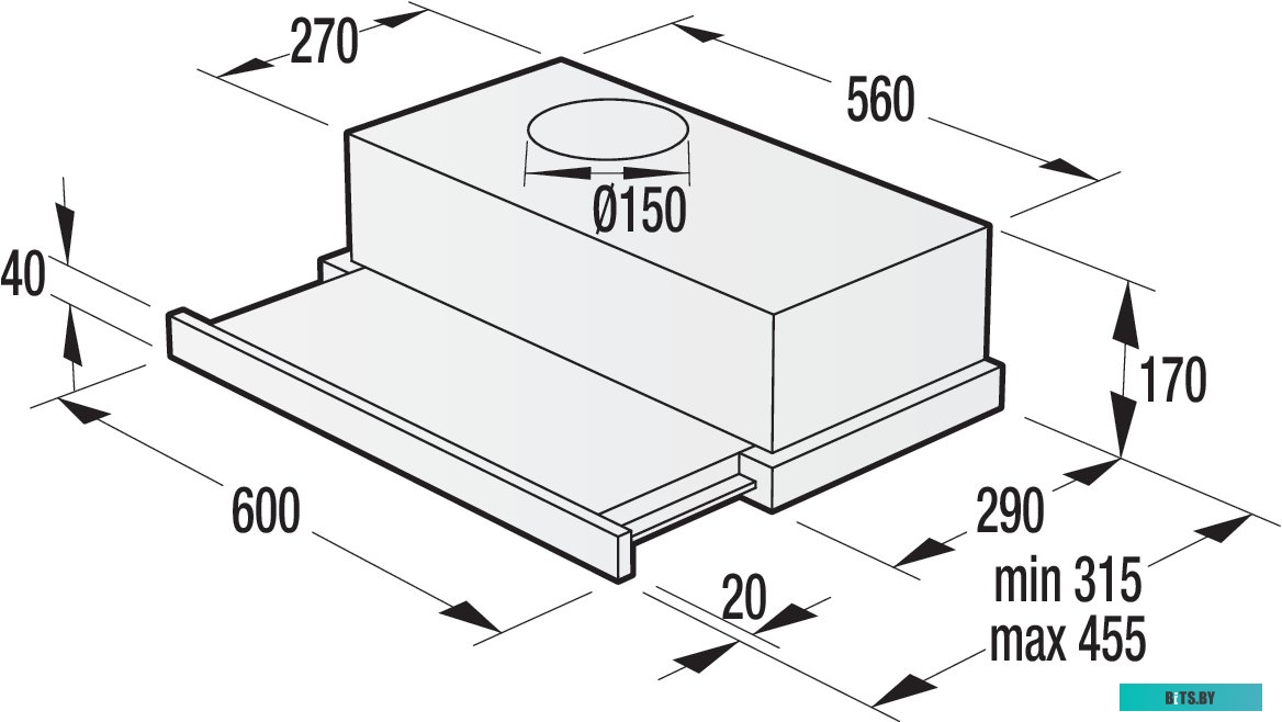 BHP62CLB Встраиваемые вытяжки GORENJE/ BHP62CLB, Встраиваемая телескопическая вытяжка, Цвет вытяжки/короба: Антрацит, Отвод 435 м3/ч, механические пер