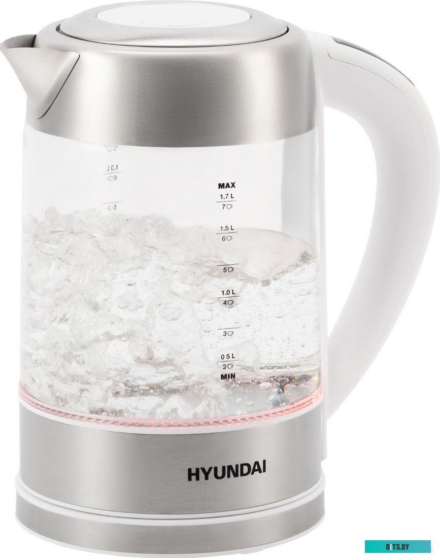 HYK-S5807 Чайник электрический Hyundai HYK-S5807 1.7л. 2200Вт белый/серебристый (корпус: стекло)