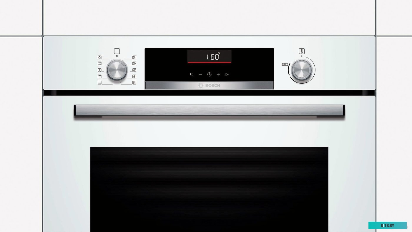 HBG536HW0R Serie 6, духовой шкаф, белый, класс энергоэффективности А, 7 режимов, 2-х слойное остекление, LCD-дисплей, утапливаемые переключатели, гало