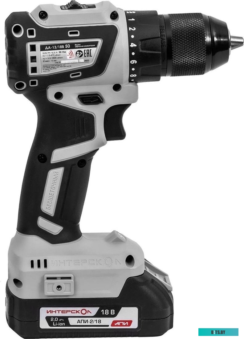 802.2.2.70 Аккумуляторная бесщеточная дрель-шуруповерт ИНТЕРСКОЛ ДАУ-13/18В 50 (кейс, 2 аккум. 2Ач, ЗУ)