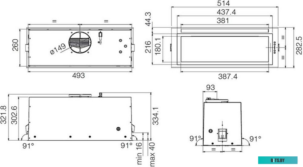 LANE SENSOR BL MAT/A/52-PRF0188472 Встраиваемый вытяжной шкаф ELICA/ Встраиваемый вытяжной шкаф, 52 см, электронное кнопочное управление, 3 скорости, 