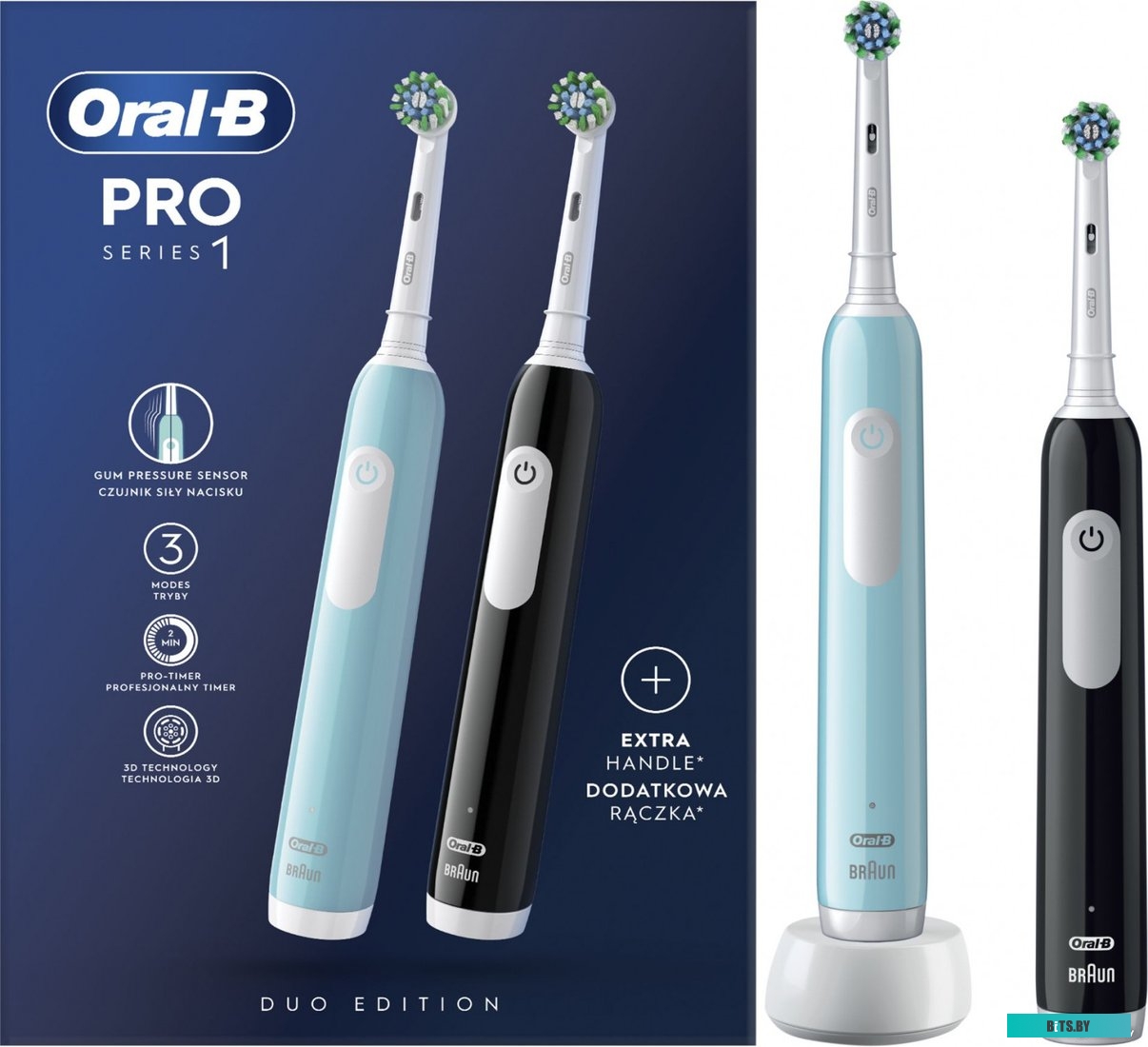 80714511 Электрическая зубная щетка Oral-B Pro Series 1 насадки для щётки: 2шт, цвет:бирюзовый и черный [80714511]