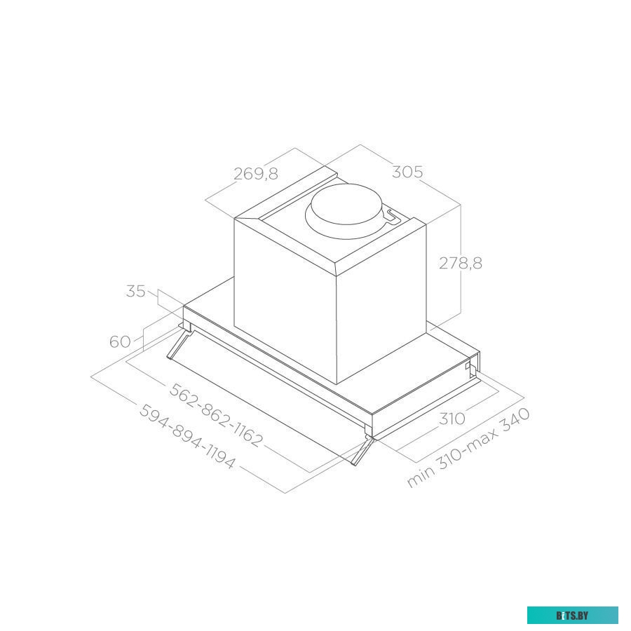 BOXIN IX/A/60-PRF0097835B Вытяжки ELICA/ Встраиваемая, 60 см, механическое управление, 750 куб. м. , нержавеющая сталь