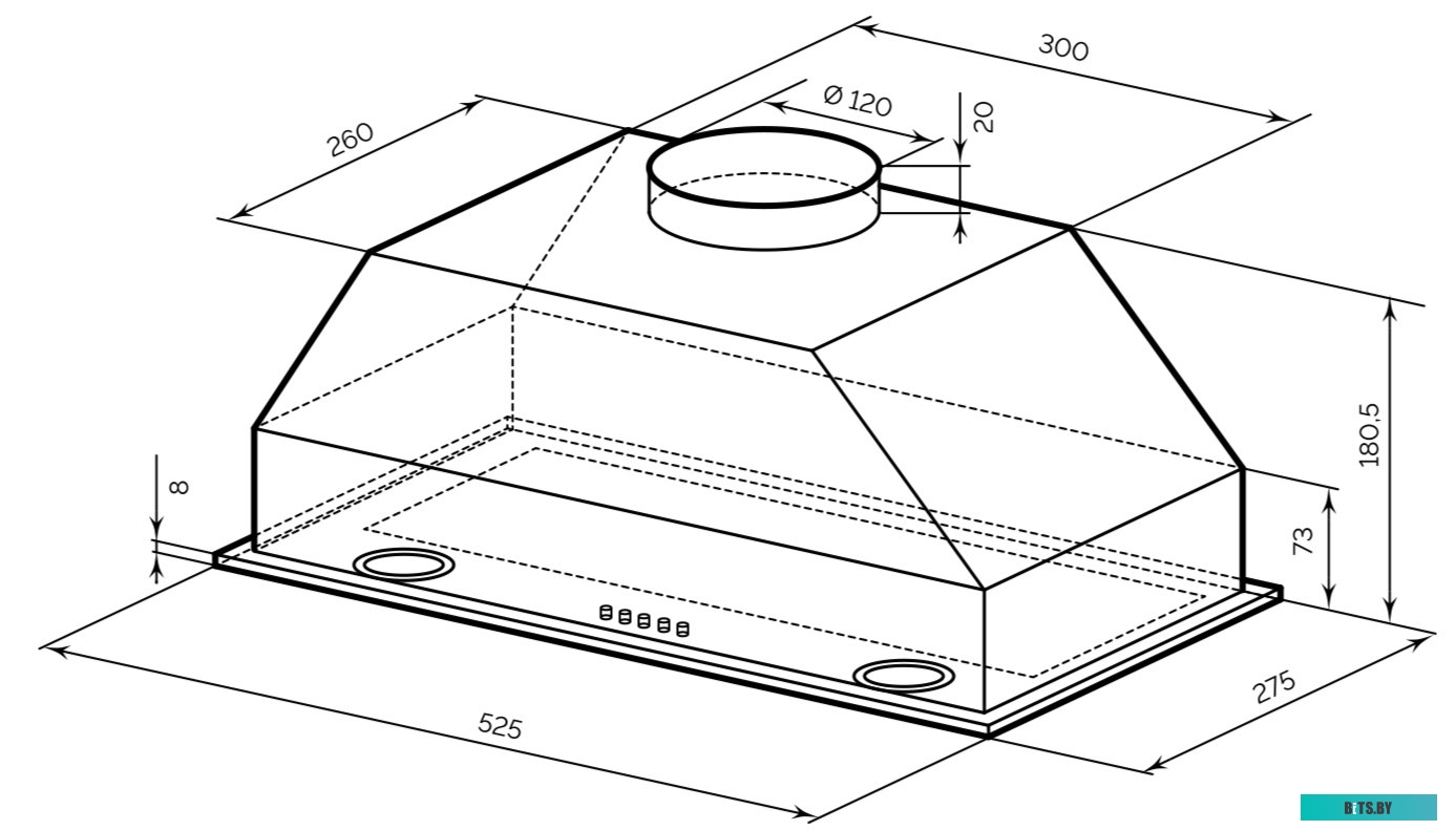 TRFE000008 Встраиваемая вытяжка LEX Ghost 600, управление кнопочное, нержавеющая сталь [trfe000008]