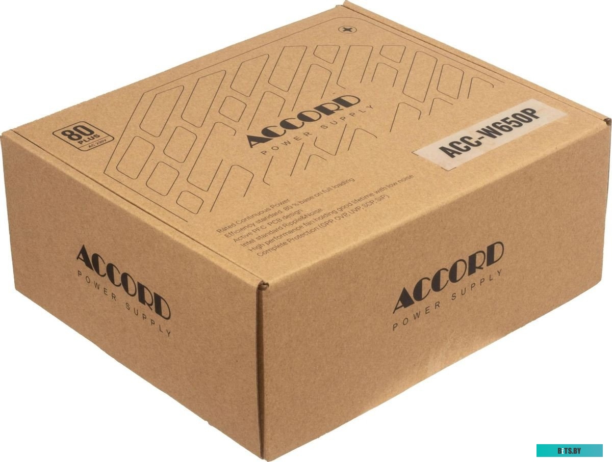 ACC-W650P Блок питания Accord ATX 650W ACC-W650P 80 PLUS WHITE (20+4pin) 120mm fan 6xSATA RTL