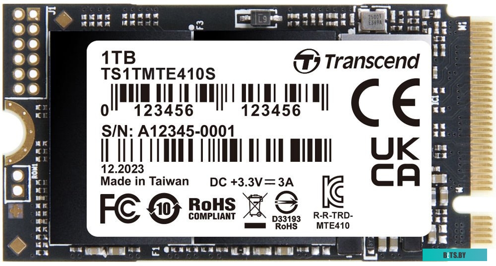 Твердотельный диск Transcend MTE410S, 1TB, 3D TLC NAND, M.2 2280, PCIe Gen3x4, DRAM-less