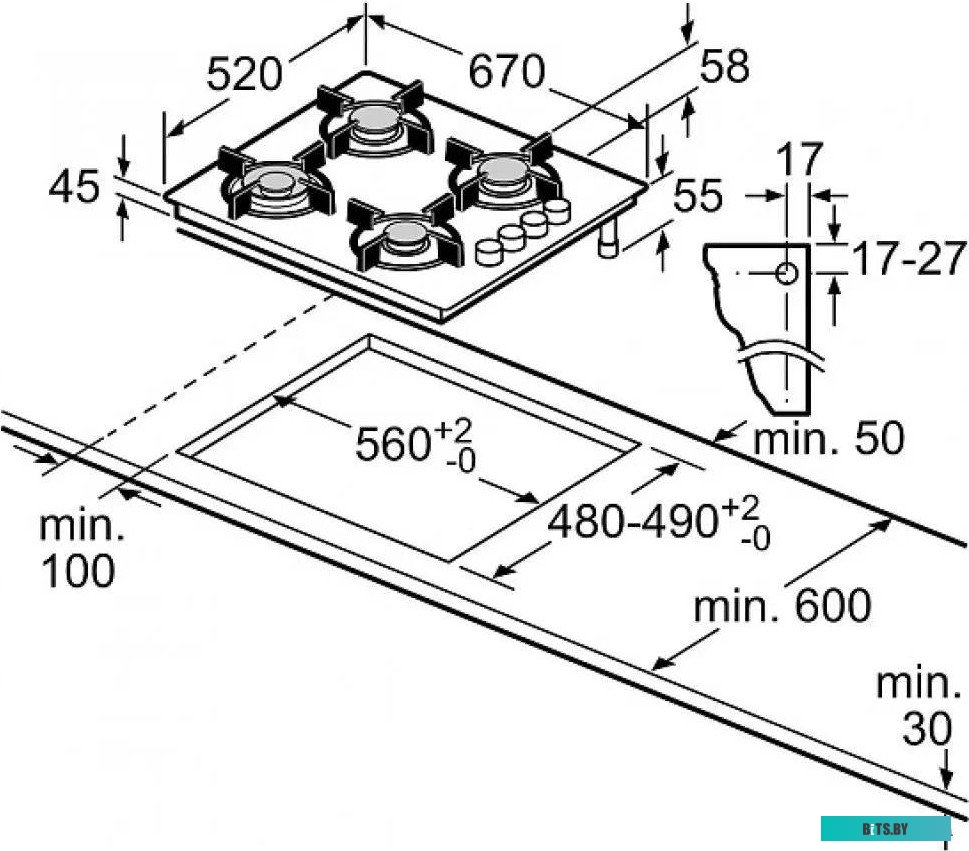 POP7C6O12O Газовая варочная панель Bosch POP7C6O12O,  независимая,  черный