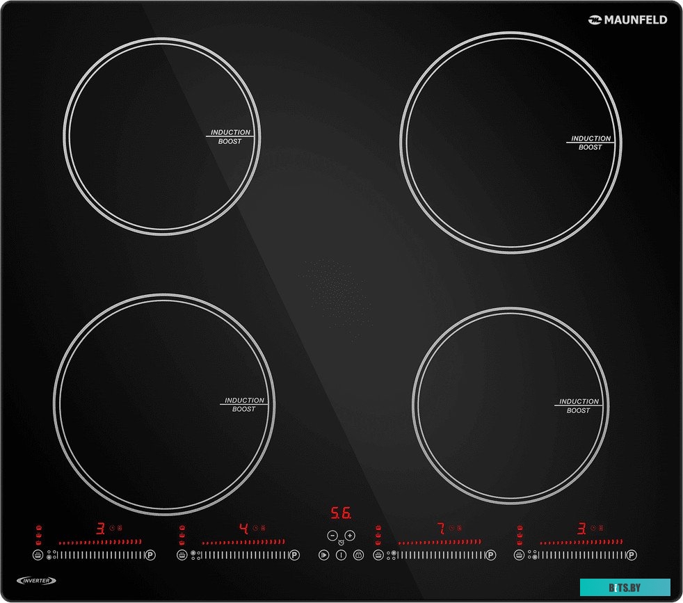 CVI594SBK Inverter Встраиваемые индукционные панели MAUNFELD/ Индукционная варочная панель, 60 см, 4 конфорки, слайдерное управление, мощность конфоро