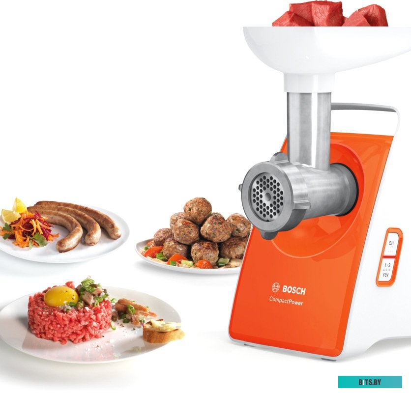 MFW3630I Мясорубка Bosch CompactPower MFW3630I,  белый / оранжевый