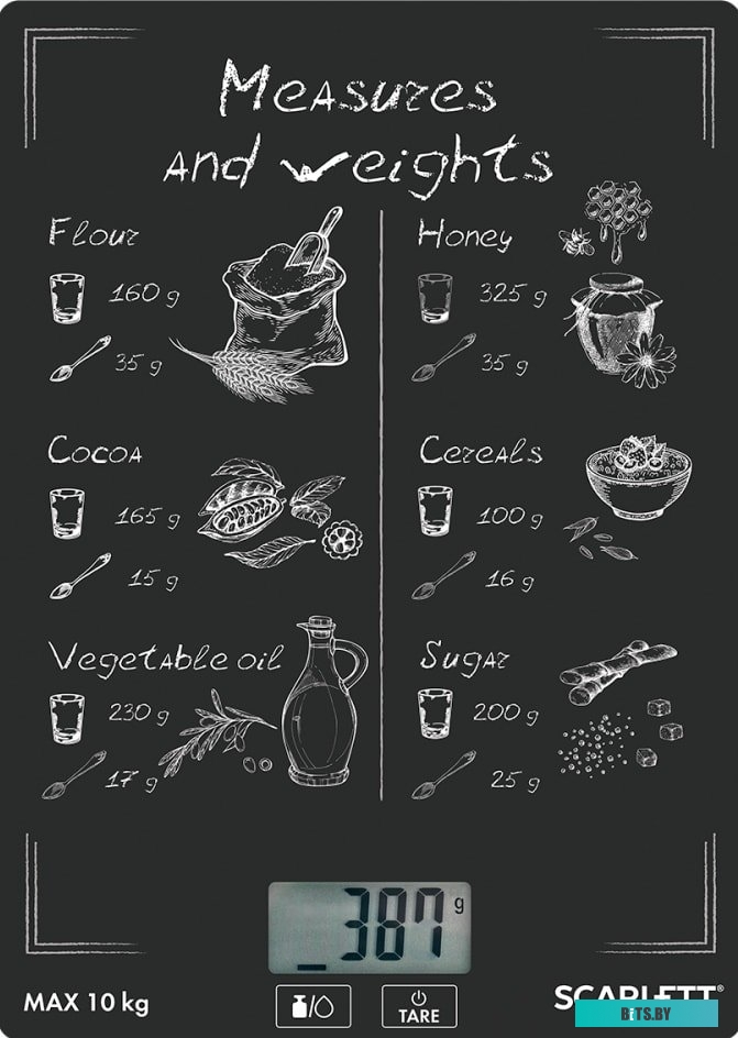 SC-KS57P64 меры и веса Весы кухонные SCARLETT SC-KS57P64 меры и веса
