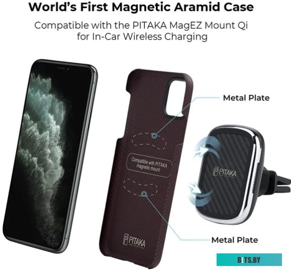 Pitaka MagEZ для iPhone 11 Pro Max (plain, черный/красный)