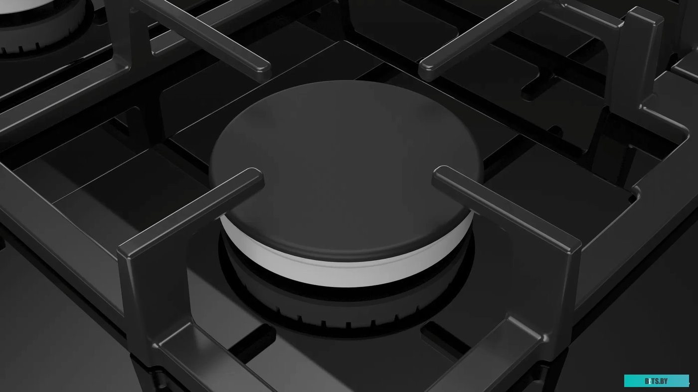 PNP6B6O92R Serie 4, газовая варочная панель, 60см, закаленное стекло, черный, 4 конфорки,1 конфорка повышенной мощности, индивидуальные чугунные решет