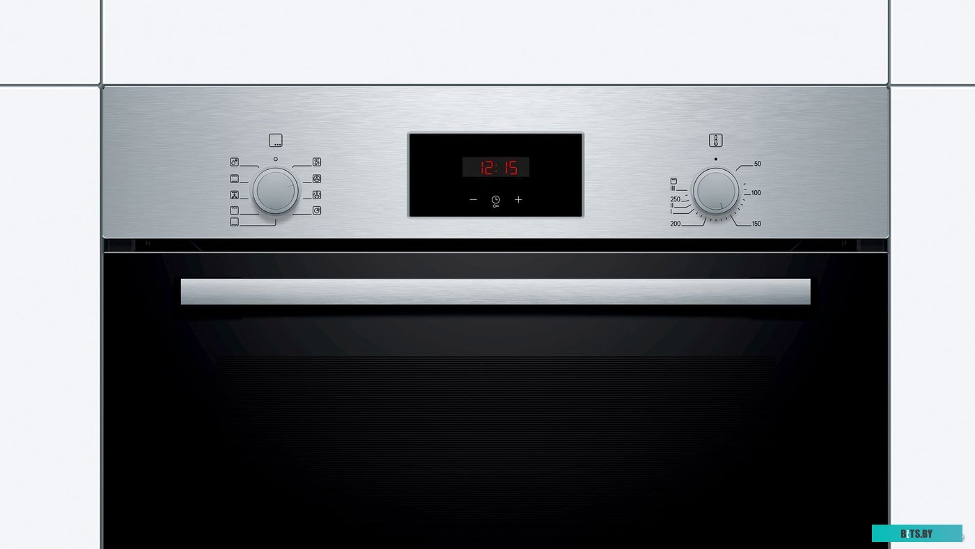 HBF114ES0R Serie 2, духовой шкаф, нержавеющая сталь, класс энергоэффективности А, 8 режимов, 3-х слойное остекление, LED-дисплей, утапливаемые переклю
