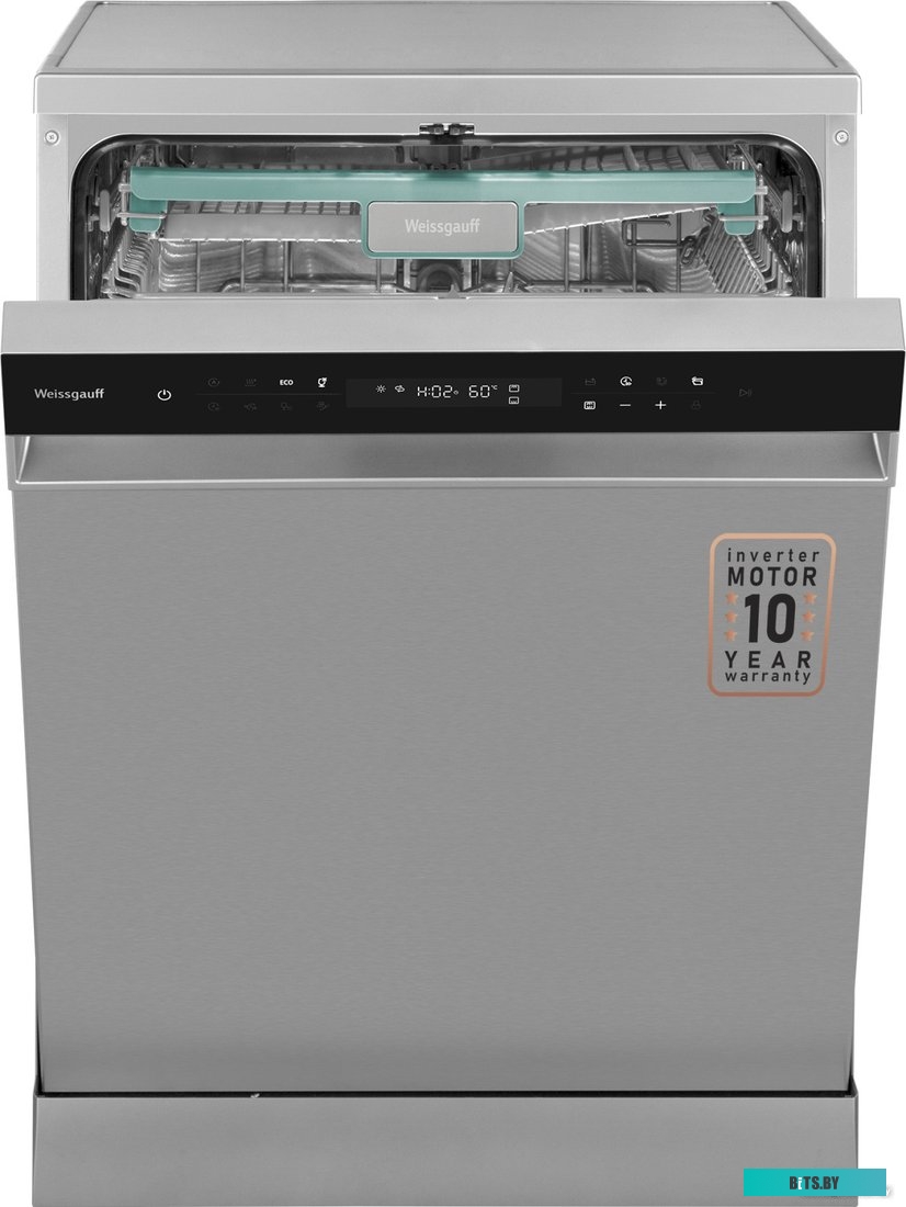 429984 Посудомоечная машина WEISSGAUFF DW 6138 Inverter Touch Inox,  полноразмерная, напольная, 59.8см, загрузка 14 комплектов, нержавеющая сталь [429
