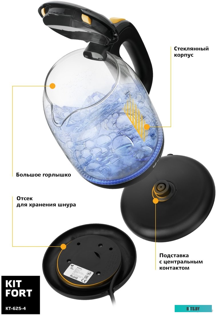 Электрочайник Kitfort KT-625-4 (черный/желтый)