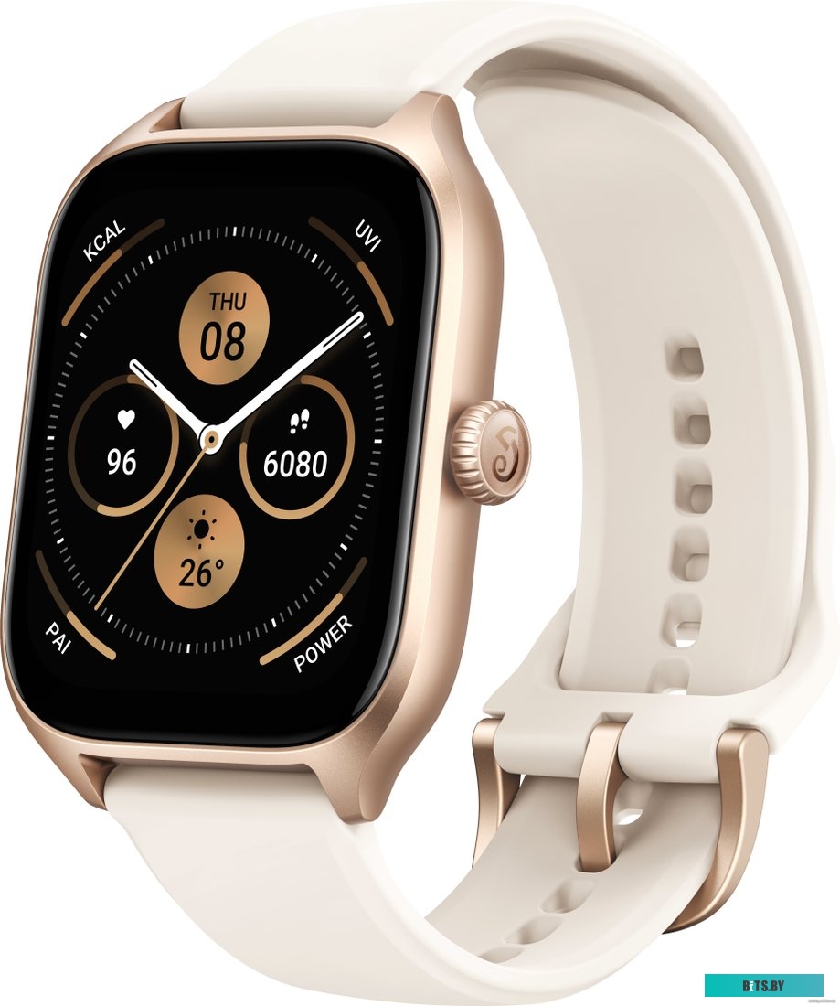 Amazfit GTS 4 (золотистый, с белым ремешком из фторэластомера)