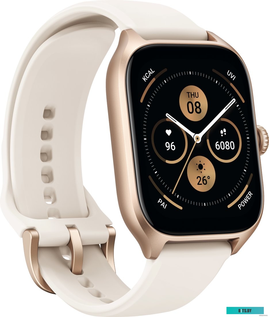 Amazfit GTS 4 (золотистый, с белым ремешком из фторэластомера)