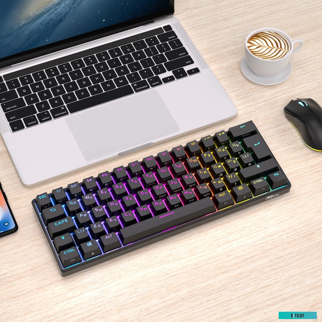 Клавиатура Royal Kludge RK61 Plus RGB (черный, RK Cyan)
