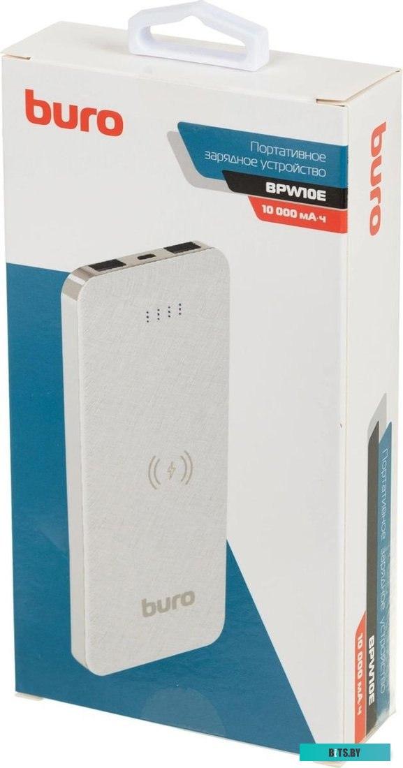 BPW10E10PWT Мобильный аккумулятор Buro BPW10E 10000mAh 2A беспров.зар. белый (BPW10E10PWT)