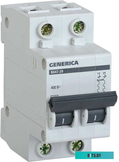 Выключатель автоматический IEK MVA25-2-050-C Generica 50A тип C 4.5kA 2П 400В 2мод серый