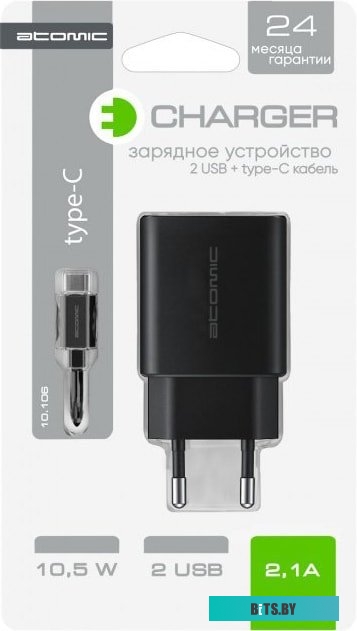 Сетевое зарядное Atomic U400 USB Type-C (черный)
