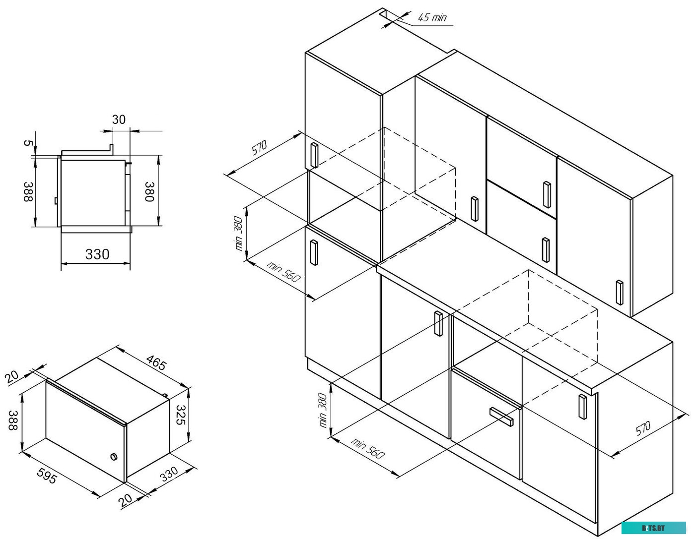 MMH 1020 BX Встраиваемая микроволновая печь/ 700 Вт, High-Tech, 20 л, черный+нерж.