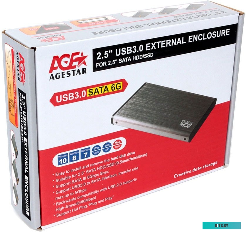 Бокс для жесткого диска Agestar 3UB2O9-6G (серебристый) <3UB2O9-6G-SV>