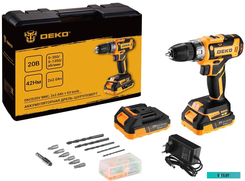 080-1002 6974129108258 Deko DKCD20V 080-1002 (с 2-мя АКБ, кейс, оснастка)