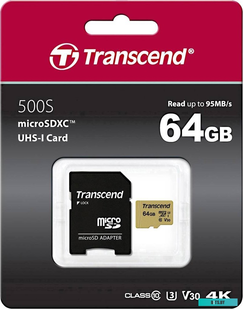 Карта памяти Transcend microSDHC 500S 64GB <TS64GUSD500S>