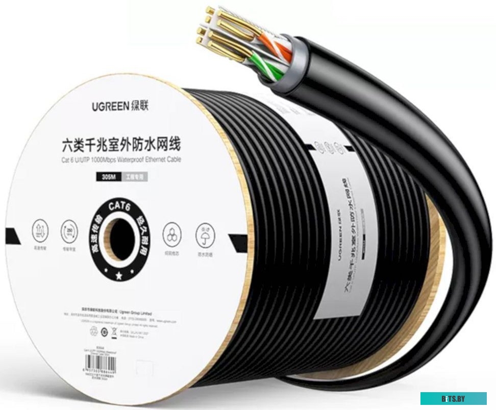 Кабель Ugreen NW202 80644 (305 м, черный)