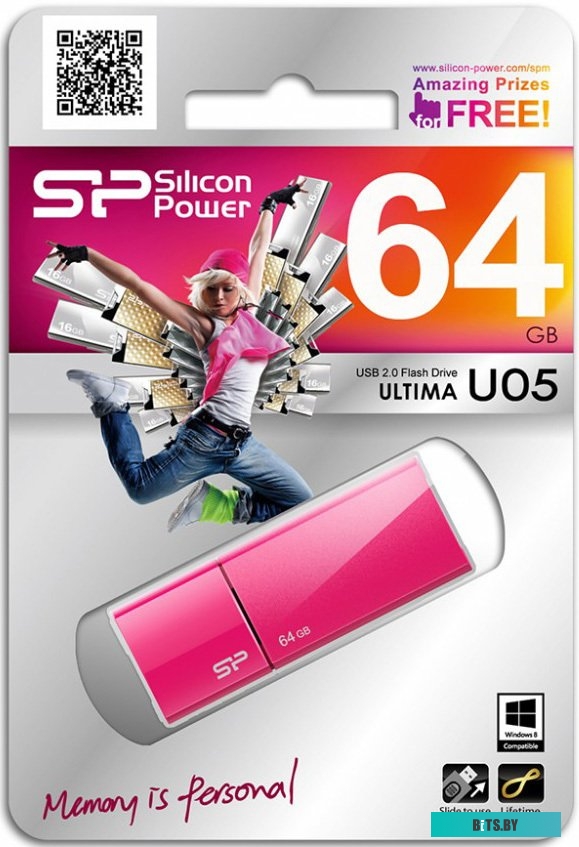 SP064GBUF2U05V1H Флеш накопитель 64GB Silicon Power Ultima U05, USB 2.0, Розовый