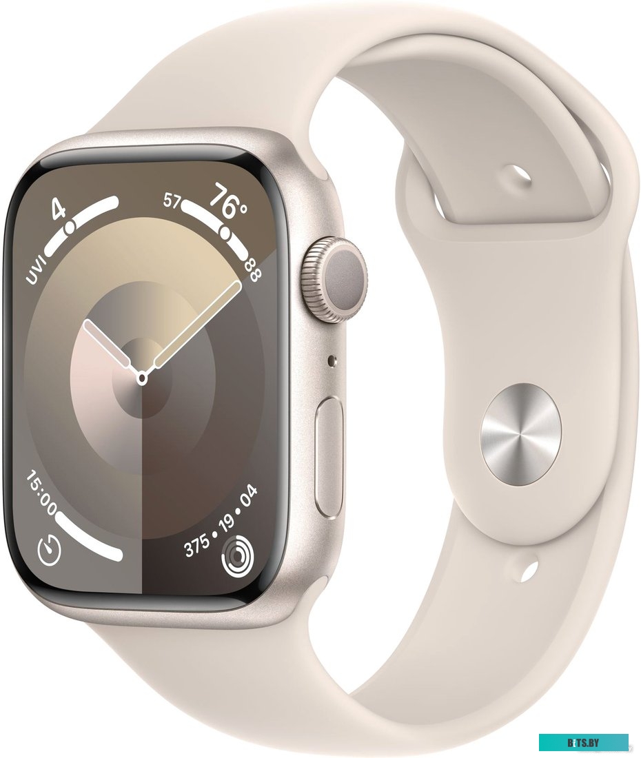 Умные часы Apple Watch Series 9 45 мм (алюминиевый корпус, звездный свет/звездный свет, спортивный силиконовый ремешок M/L) 
