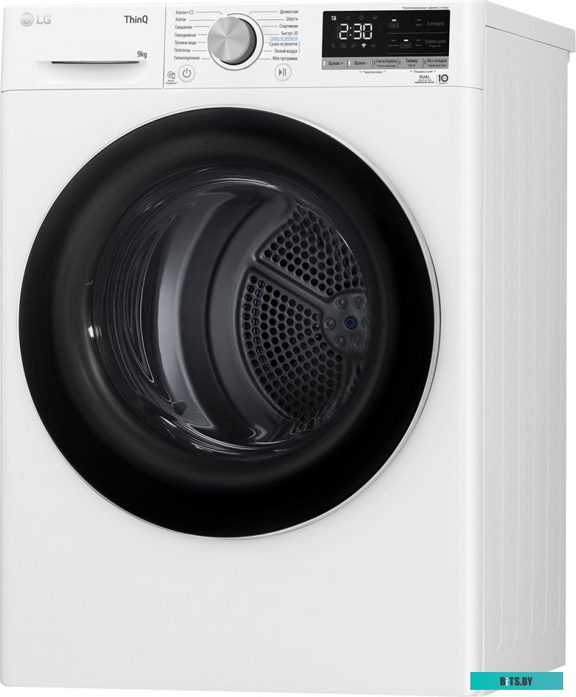 DC90V5V0W Сушильная машина LG Electronics c тепловым насосом и автоочисткой конденсатора, 9кг, A++, 850х600х690 мм, инвертерный компрессор, белый