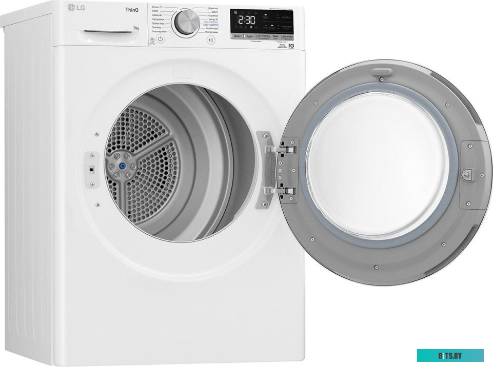 DC90V5V0W Сушильная машина LG Electronics c тепловым насосом и автоочисткой конденсатора, 9кг, A++, 850х600х690 мм, инвертерный компрессор, белый