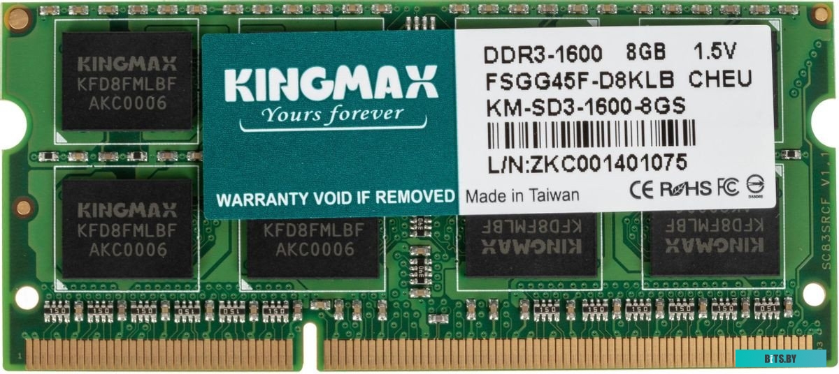KM-SD3-1600-8GS Оперативная память Kingmax KM-SD3-1600-8GS DDR3 -  1x 8ГБ 1600МГц, для ноутбуков (SO-DIMM),  Ret