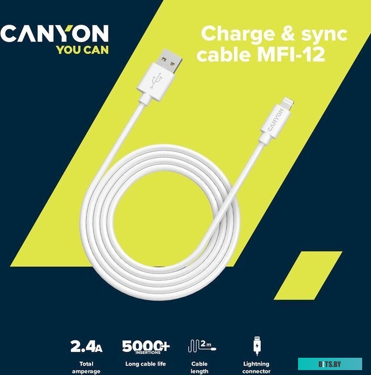 Кабель Canyon CNS-MFIC12W USB Type-A - Lightning (2 м, белый)