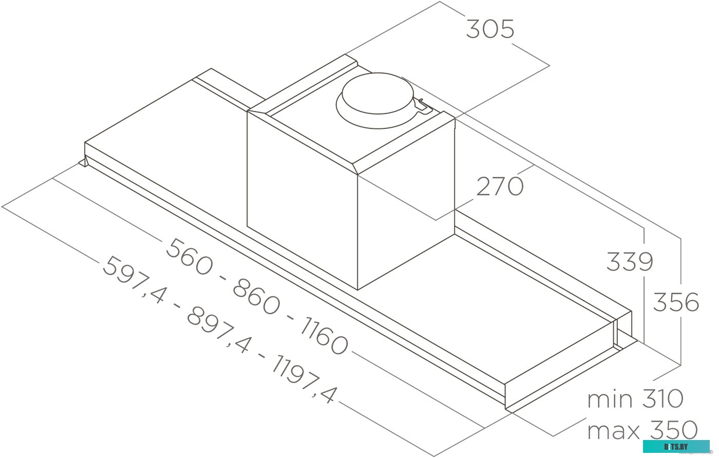 LEVER IX/A/56-PRF0160153 Вытяжки ELICA/ Вытяжка встраиваемая, 56 см, 1100 куб.м., нержавеющая сталь+стекло
