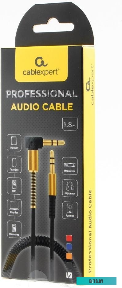 Кабель аудио (угловой) спиральный Cablexpert CCAB-02-35MMLC-1.8MU CCAB-02-35MMLC-1.8MU.