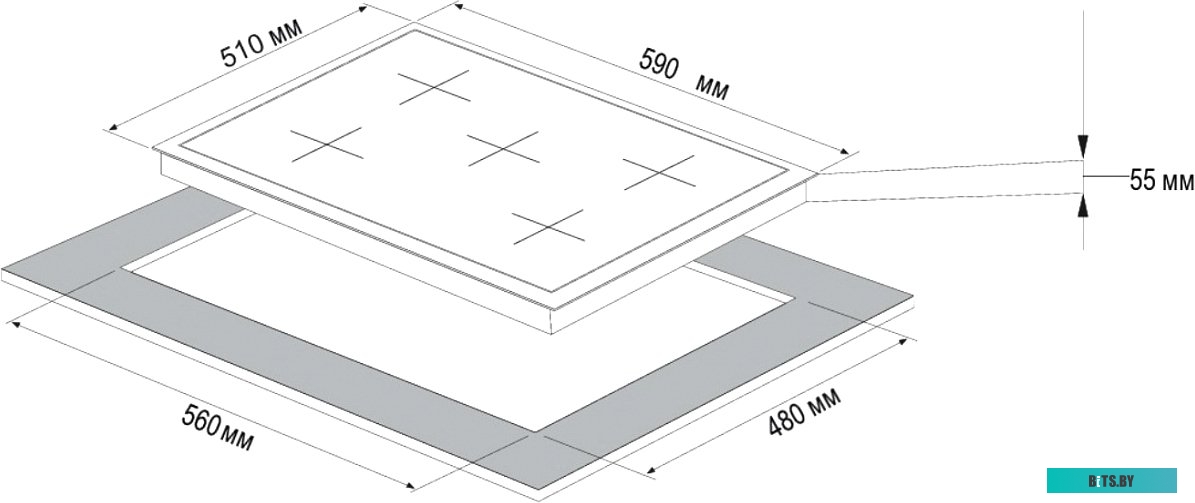HG 697 CTW Встраиваемая варочная панель/ Газ,  Crystal, 60x51 см, Газовая варочная панель 60 см, 4 высокоэффективные конфорки, WOK- сверхмощная конфор