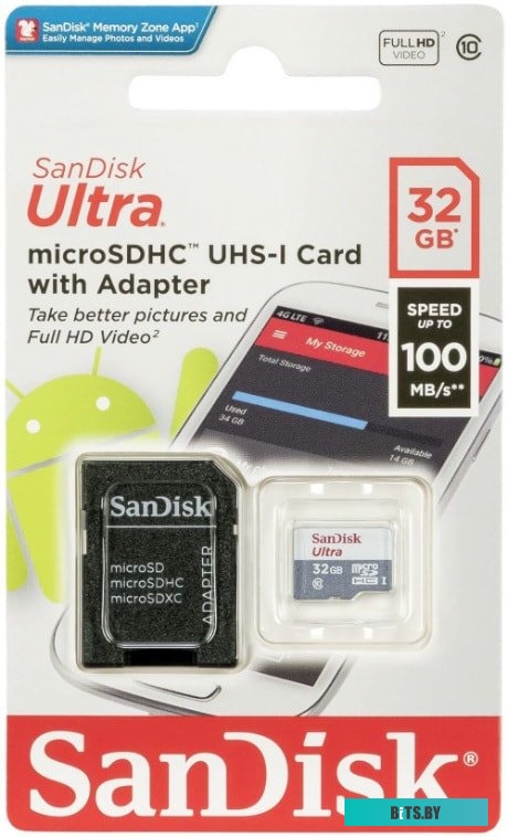 Карта памяти SanDisk Ultra microSDHC SDSQUNR-032G-GN3MA 32GB (с адаптером)