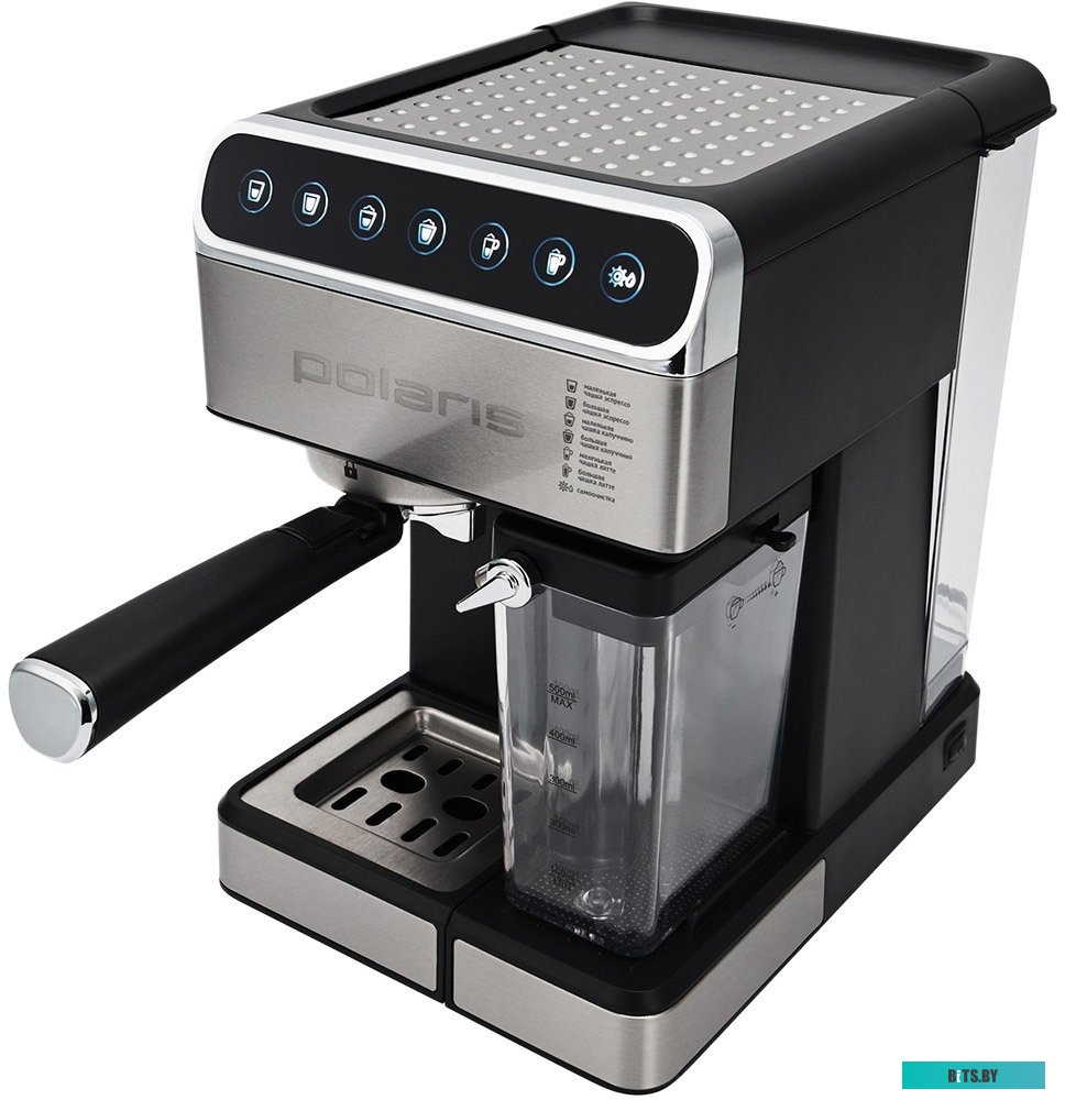 PCM 1535E Кофеварка Polaris PCM 1535E,  рожковая,  черный  / серебристый