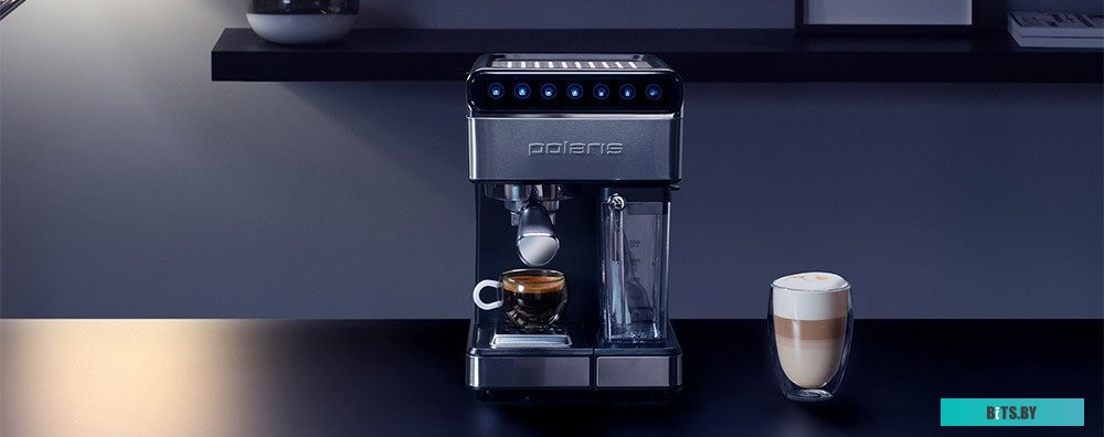 PCM 1535E Кофеварка Polaris PCM 1535E,  рожковая,  черный  / серебристый