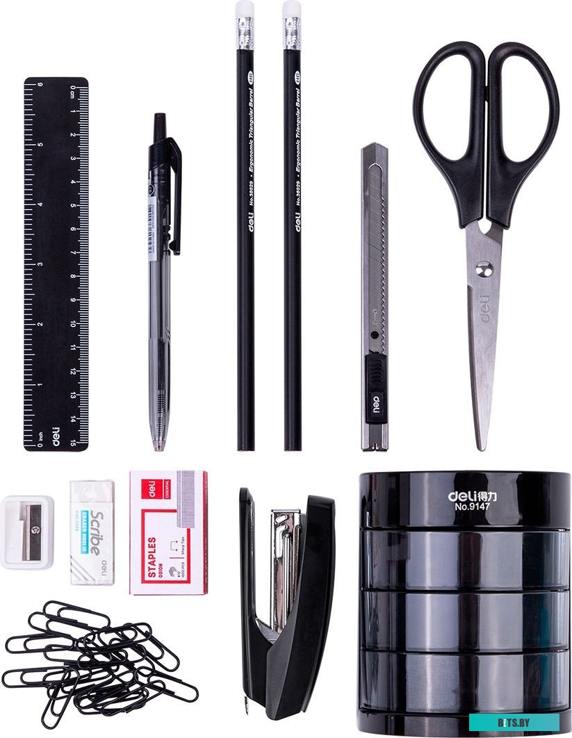 E38254 Настольный набор Deli E38254, 16 предметов, черный