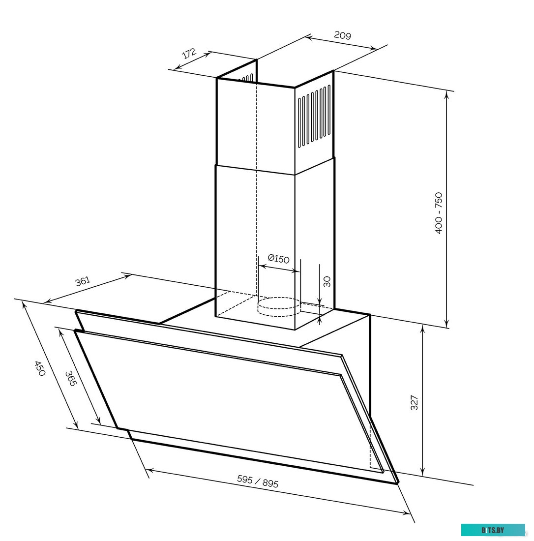 CHTI000410 Вытяжка каминная LEX Furia 900,  черный,  сенсорное управление [chti000410]