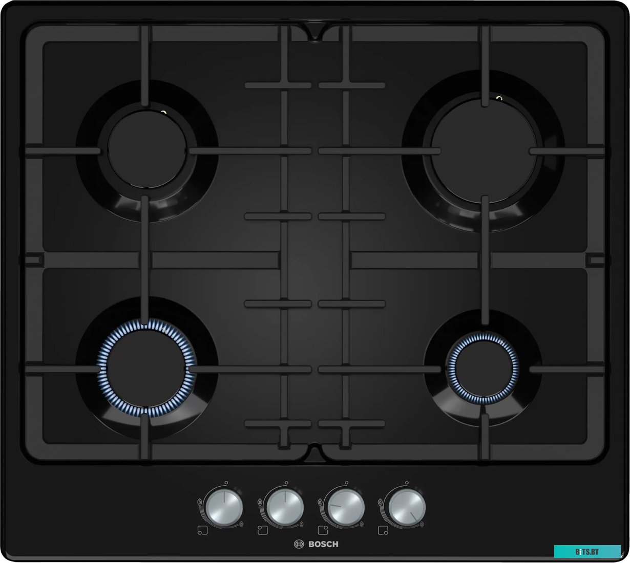 PGP6B6O93R Газовая варочная панель 60 см, Serie 4, 4 конфорки, газ-контроль, черный цвет