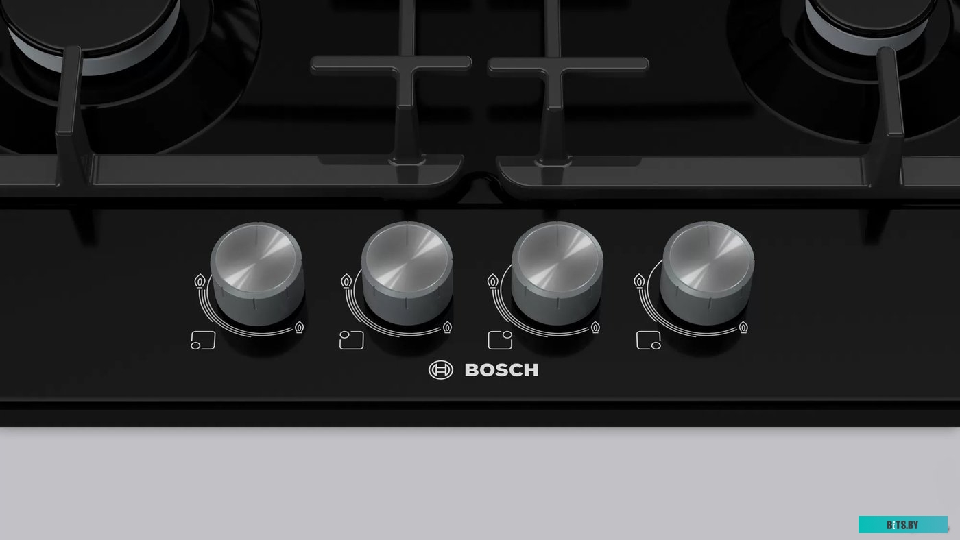 PGP6B6O93R Газовая варочная панель 60 см, Serie 4, 4 конфорки, газ-контроль, черный цвет